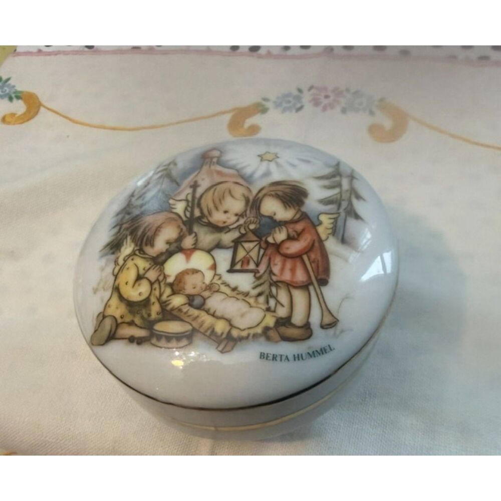 Vintage Berta Hummel Porcelain Jewelry Box Joyous Celebration Mint 1996